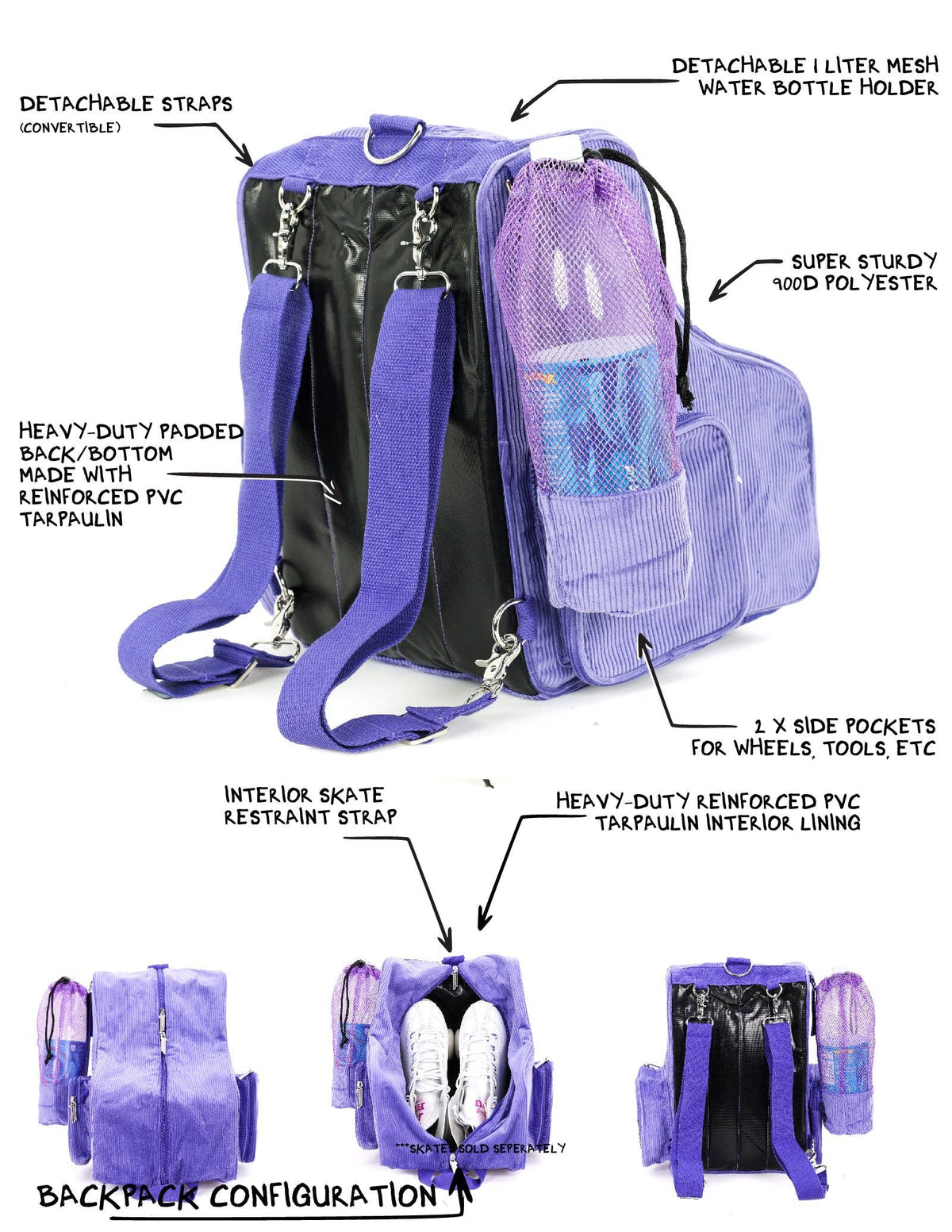 98134: Freewheelin' Roller Skate Bag Pack | Corduroy Purple