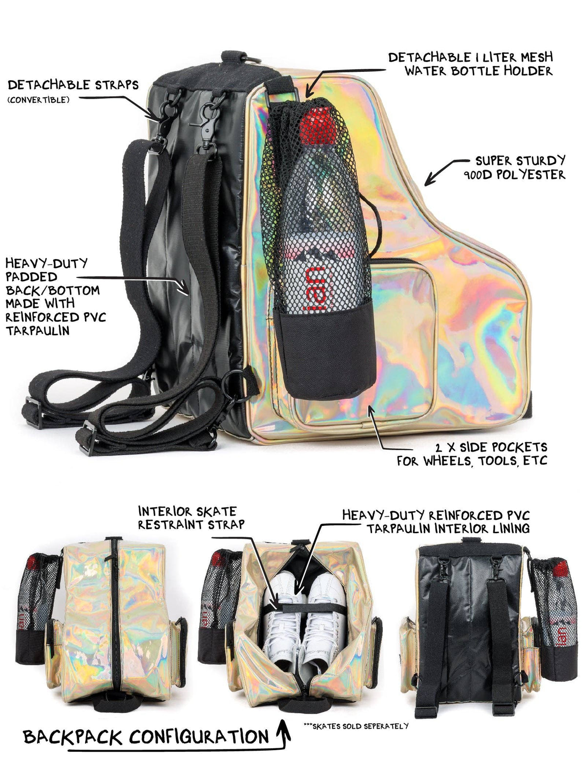 98152: Freewheelin' Roller Skate Bag Pack | Laser Rose Gold