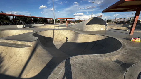 Large concrete skate bowl at Craig Ranch Skate Park in Las Vegas