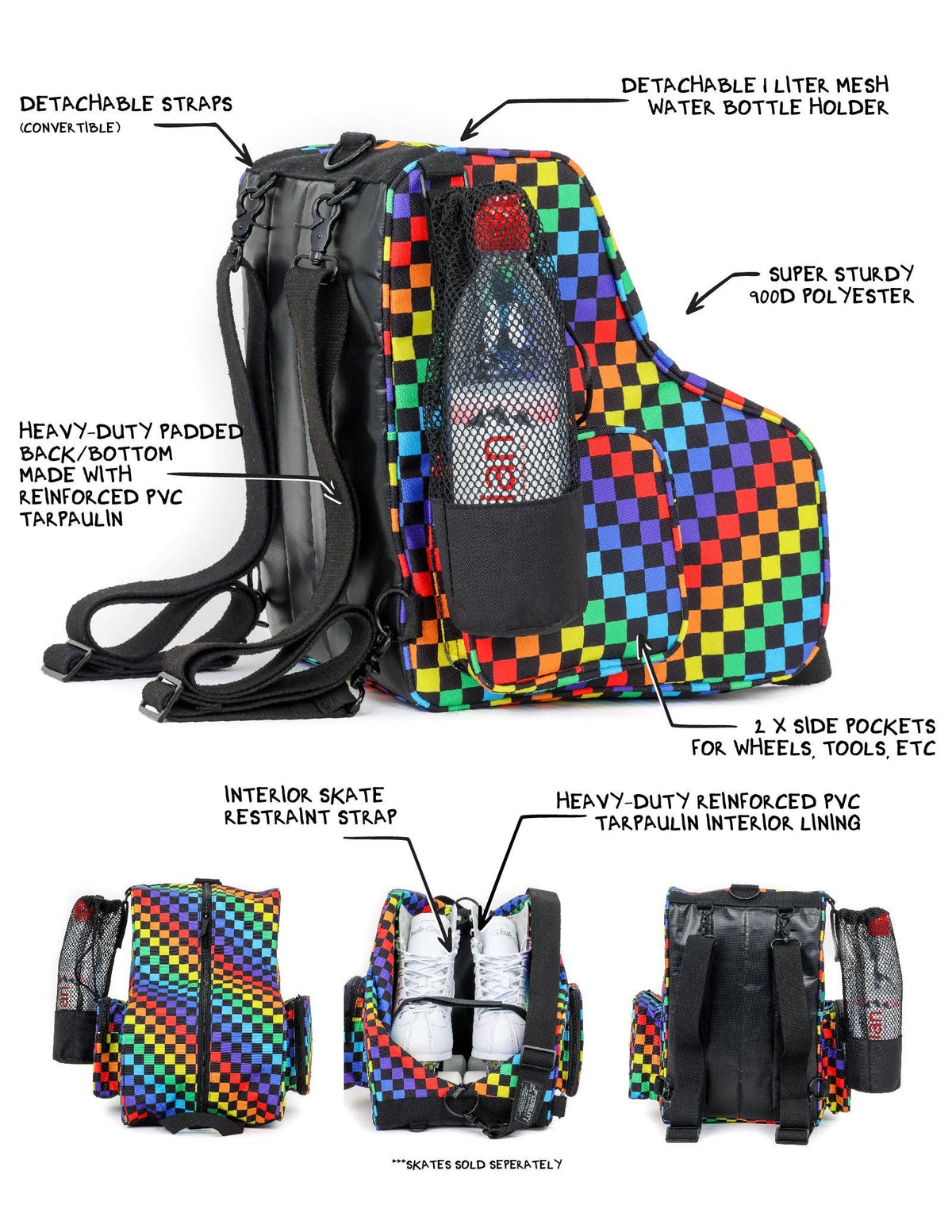 98101: Freewheelin' Roller Skate Bag Pack | INDY Rainbow Black