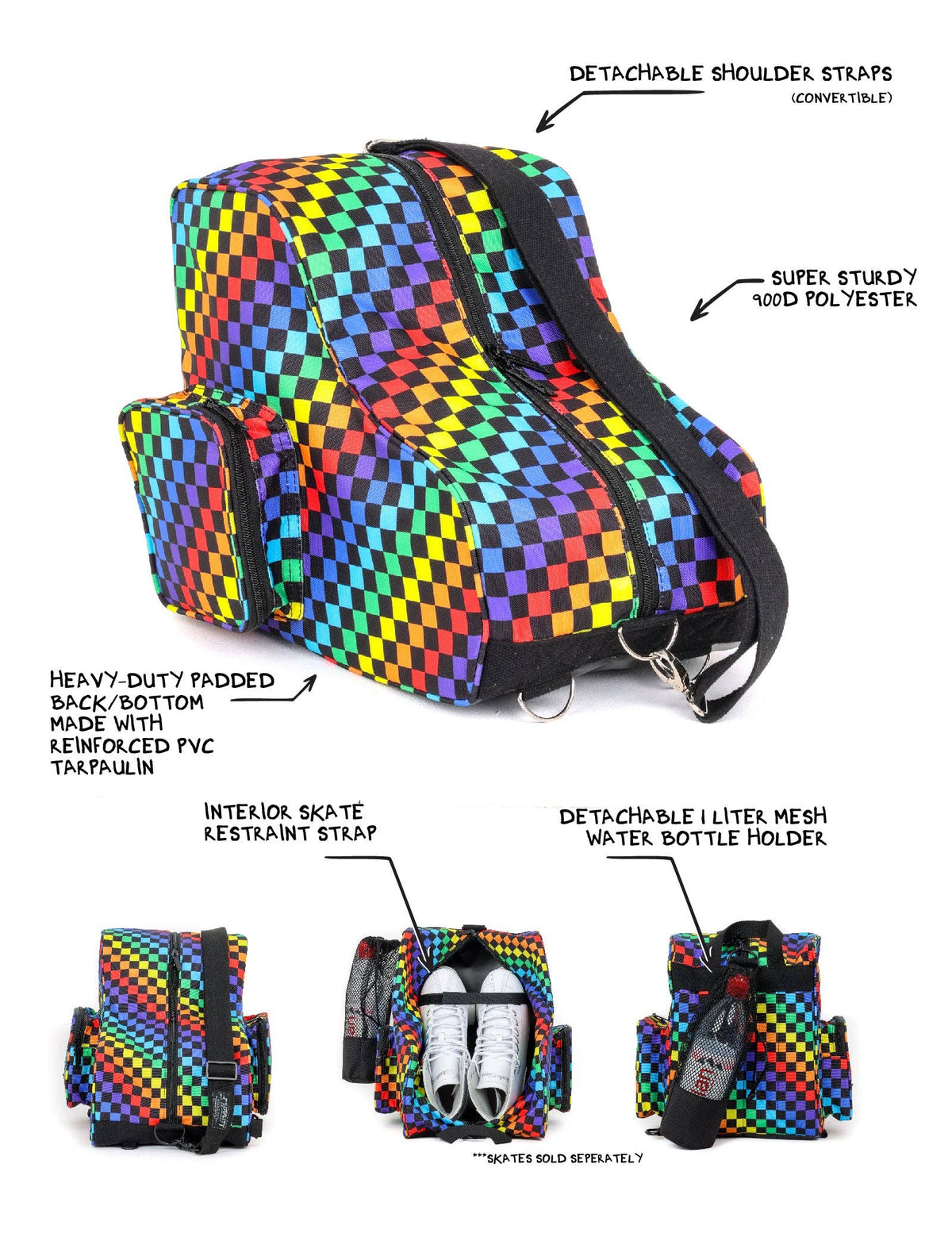 98101: Freewheelin' Roller Skate Bag Pack | INDY Rainbow Black
