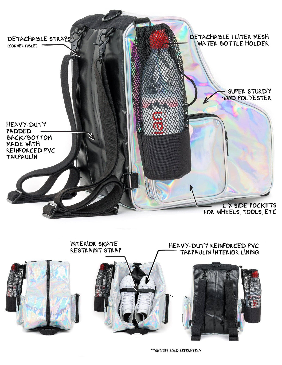 98151: Freewheelin' Roller Skate Bag Pack | Laser Silver
