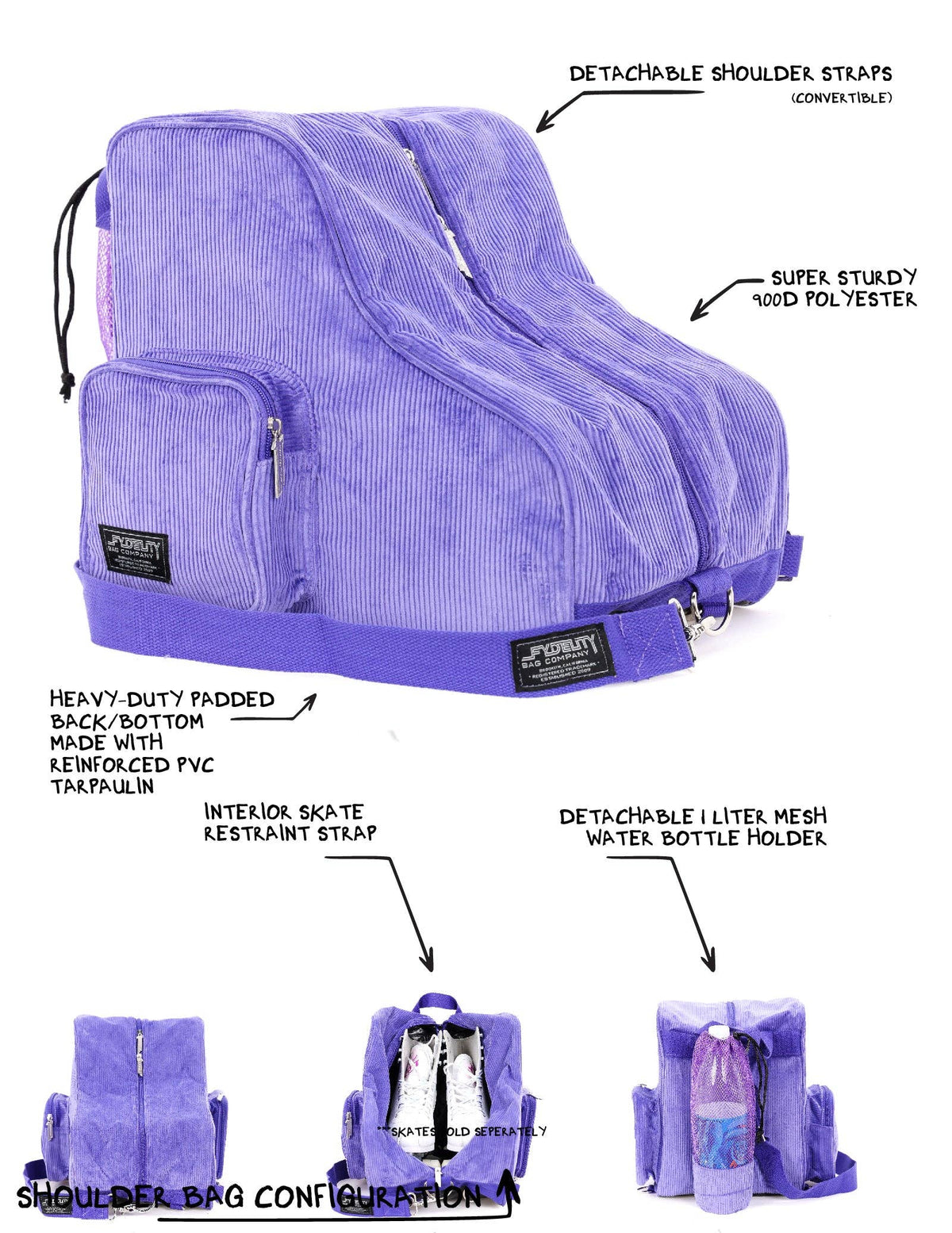 98134: Freewheelin' Roller Skate Bag Pack | Corduroy Purple