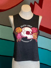 Load image into Gallery viewer, Death Drop Flower &amp; Skull Racerback Crop Top
